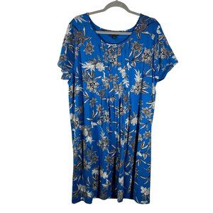 J Jill Wearever Collection Floral Print pleat front Dress XL Blue Rayon Spandex